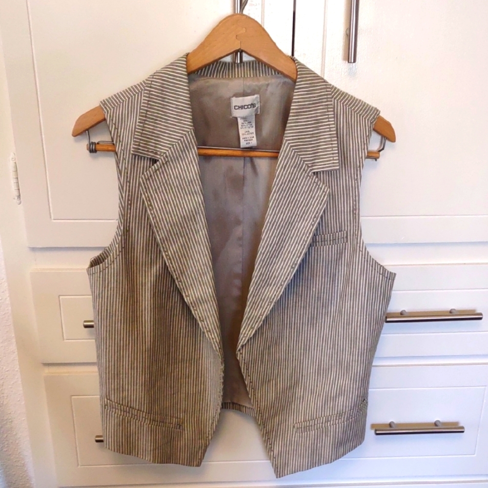 Chico's Green and White Striped Women's Vest